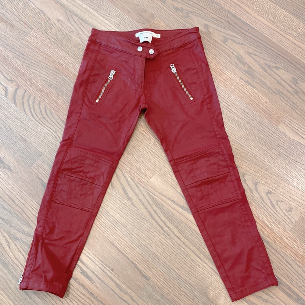 Isabel Marant for H&M Red Waxed Cotton Biker Pants Jeans